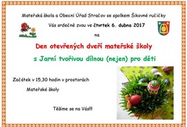 Den otevřených dveří - Jarní dílna pro rodiče a děti v MŠ ve Stračově ve čtvrtek 6.4.2017 od 15:30